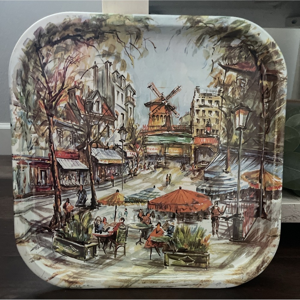 Vintage Daher Decorated Ware Metal Serving Tray Moulin Rouge, Made in England,‎